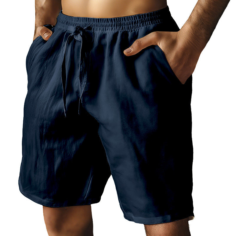 🌿Men's Elastic Drawstring Solid Cotton Linen Shorts
