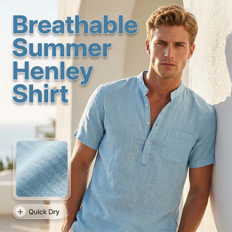 💥2026 New Arrivals Special Offer-Men's Short Sleeve Linen Blend Henley Shirt