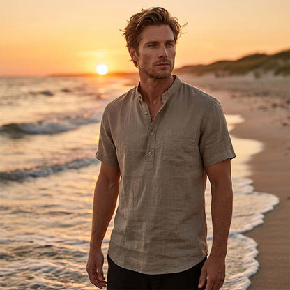 💥2026 New Arrivals Special Offer-Men's Short Sleeve Linen Blend Henley Shirt