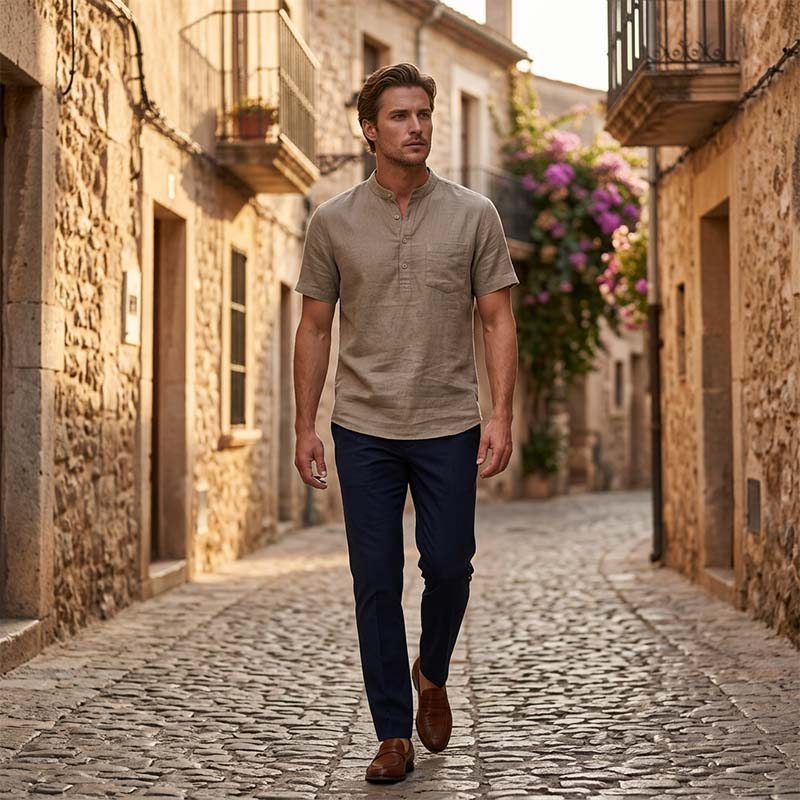 💥2026 New Arrivals Special Offer-Men's Short Sleeve Linen Blend Henley Shirt