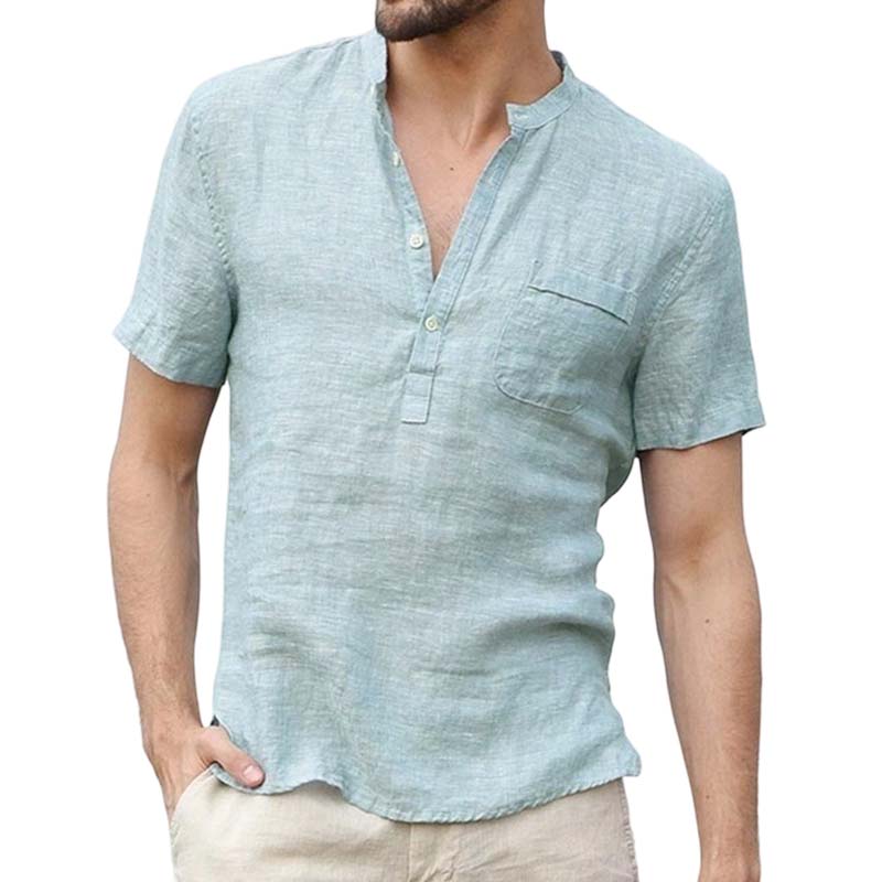 💥2026 New Arrivals Special Offer-Men's Short Sleeve Linen Blend Henley Shirt