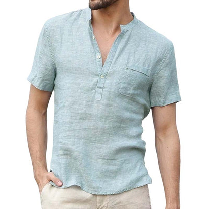 💥2026 New Arrivals Special Offer-Men's Short Sleeve Linen Blend Henley Shirt