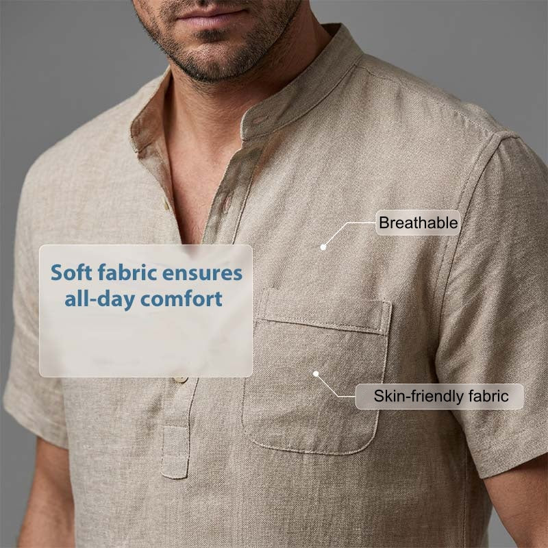 💥2026 New Arrivals Special Offer-Men's Short Sleeve Linen Blend Henley Shirt