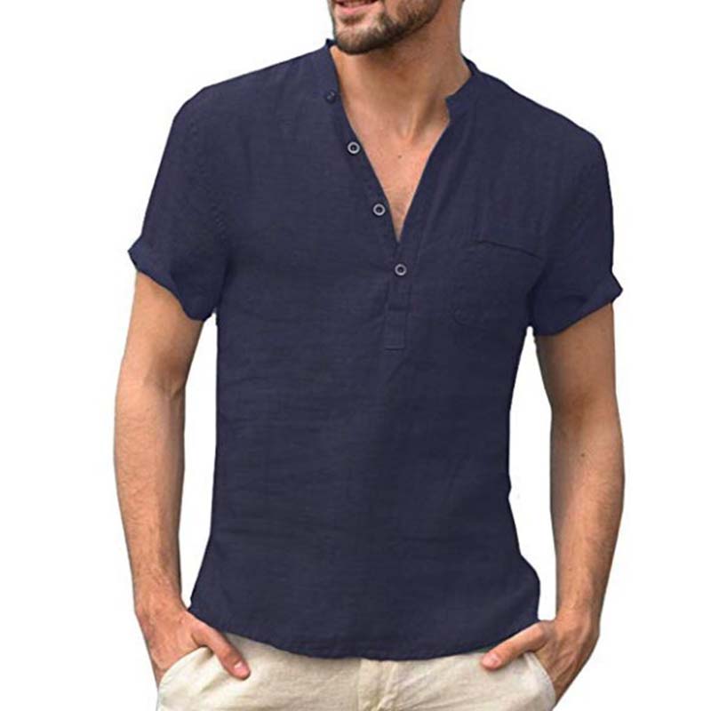💥2026 New Arrivals Special Offer-Men's Short Sleeve Linen Blend Henley Shirt