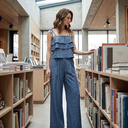 💙Breathable Ruffle Cami & Pants Co-ord Set