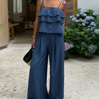💙Breathable Ruffle Cami & Pants Co-ord Set