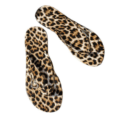 ⏳Limited-time 50% off⏰Leopard Print Flip-Flops with Heart Charm🐆🩴