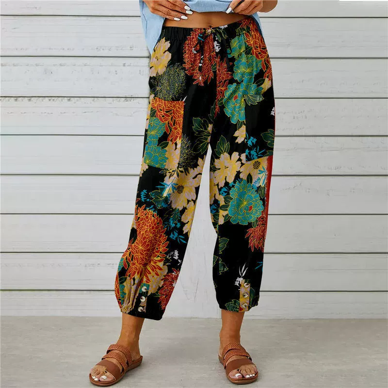 Vintage Floral High-Waist Jogger Pants