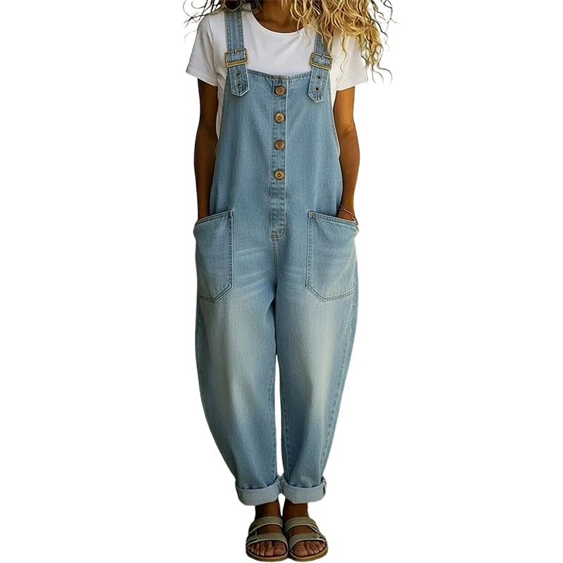 Women's Casual Baggy Denim Overalls with Pockets