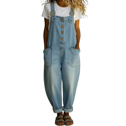 Women's Casual Baggy Denim Overalls with Pockets