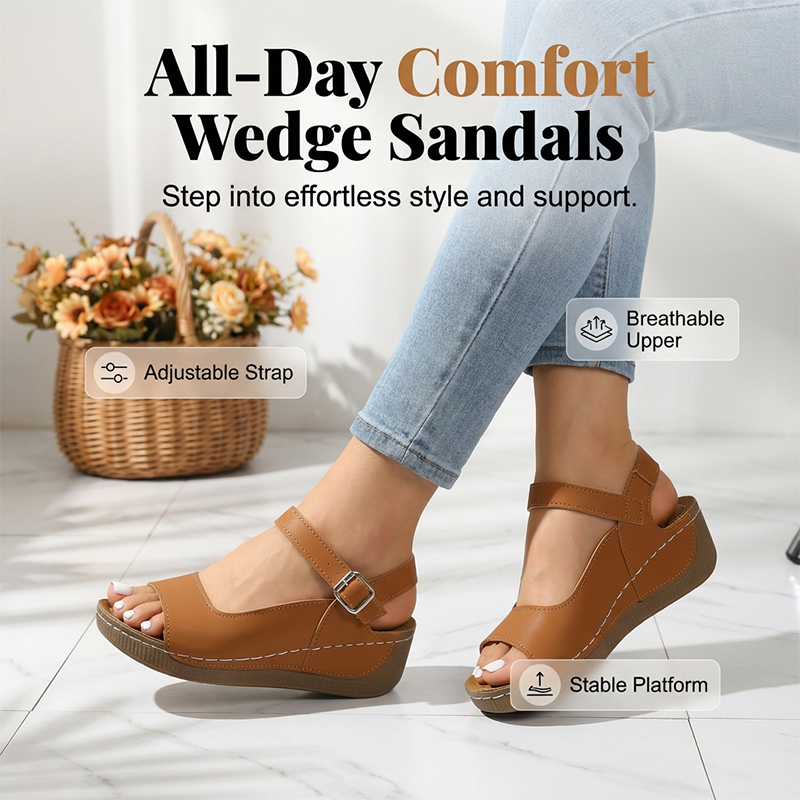 Women's Open Toe Wedge Sandals with Ankle Strap