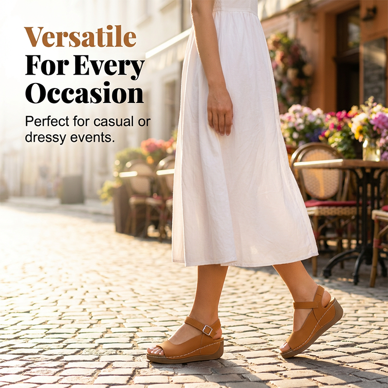 Women's Open Toe Wedge Sandals with Ankle Strap