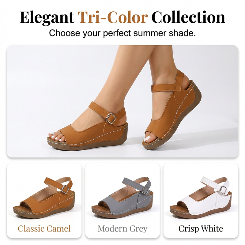 Women's Open Toe Wedge Sandals with Ankle Strap