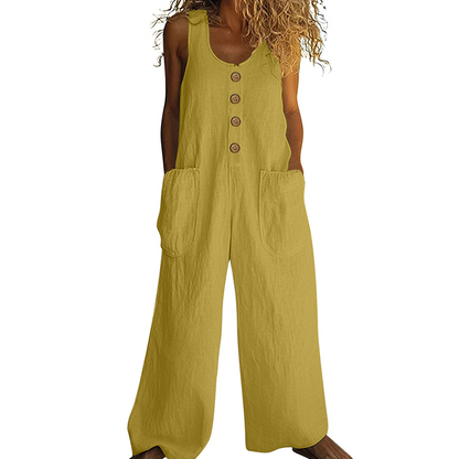 Women's Sleeveless Wide-Leg Jumpsuit with Pockets