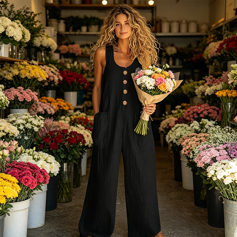Women's Sleeveless Wide-Leg Jumpsuit with Pockets