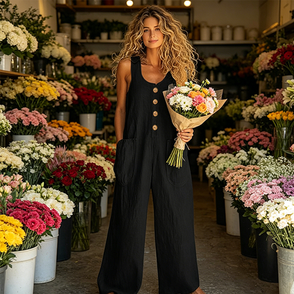 Women's Sleeveless Wide-Leg Jumpsuit with Pockets