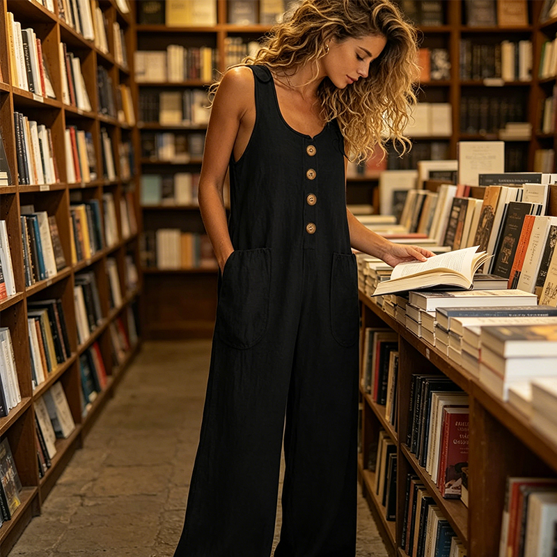 Women's Sleeveless Wide-Leg Jumpsuit with Pockets
