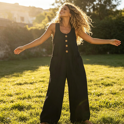 Women's Sleeveless Wide-Leg Jumpsuit with Pockets
