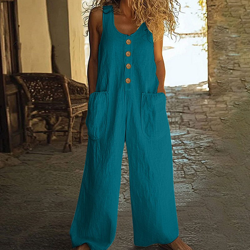 Women's Sleeveless Wide-Leg Jumpsuit with Pockets