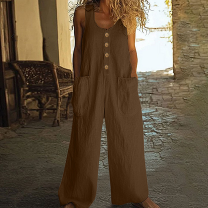 Women's Sleeveless Wide-Leg Jumpsuit with Pockets