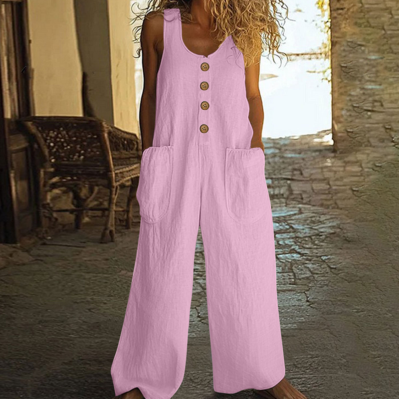 Women's Sleeveless Wide-Leg Jumpsuit with Pockets