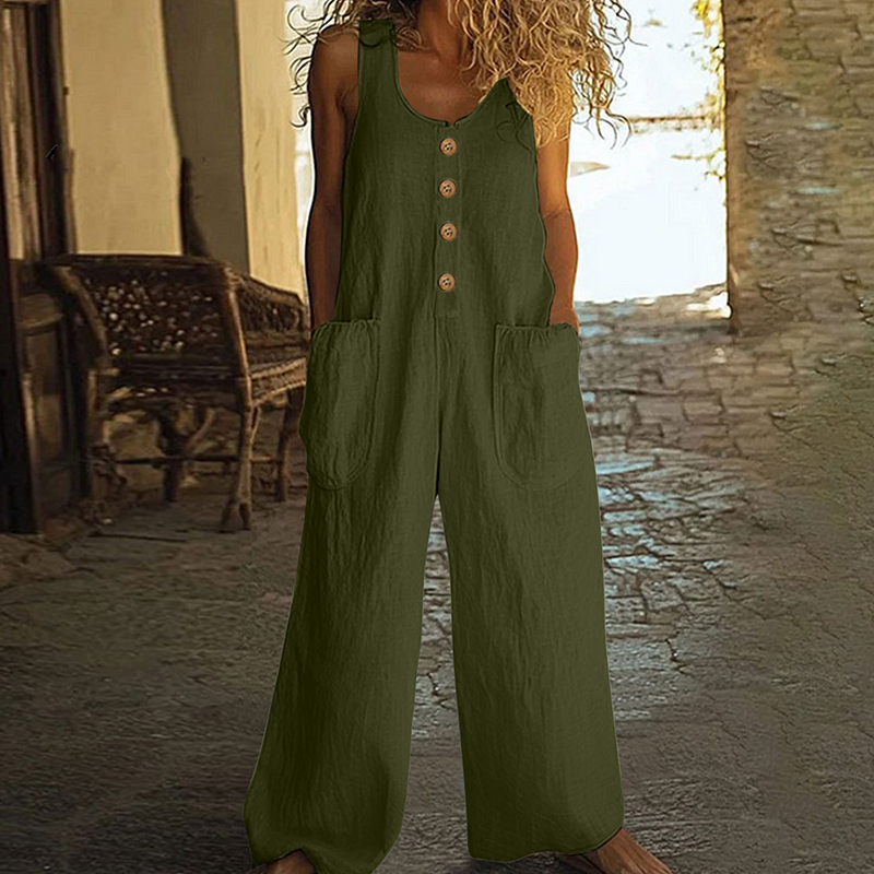 Women's Sleeveless Wide-Leg Jumpsuit with Pockets