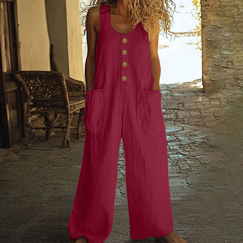 Women's Sleeveless Wide-Leg Jumpsuit with Pockets