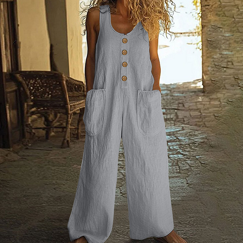 Women's Sleeveless Wide-Leg Jumpsuit with Pockets