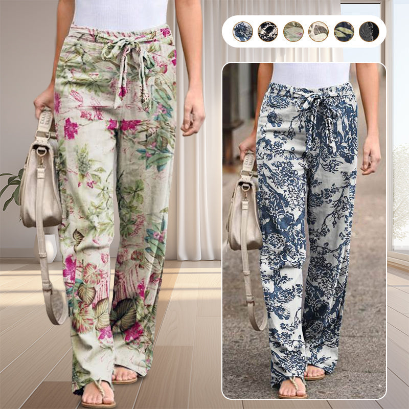 🔥2026 New Arrivals Special Offer-Women's cotton and linen pants with an elastic waistband and a print