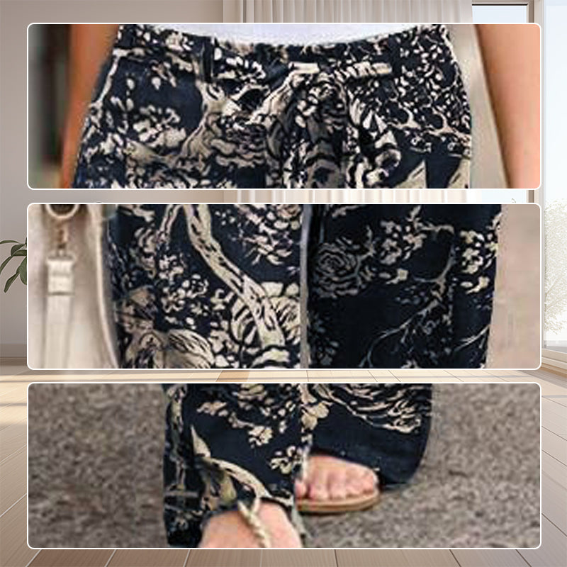🔥2026 New Arrivals Special Offer-Women's cotton and linen pants with an elastic waistband and a print