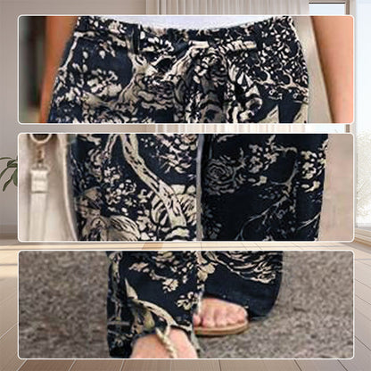 🔥2026 New Arrivals Special Offer-Women's cotton and linen pants with an elastic waistband and a print