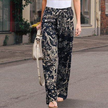 🔥2026 New Arrivals Special Offer-Women's cotton and linen pants with an elastic waistband and a print