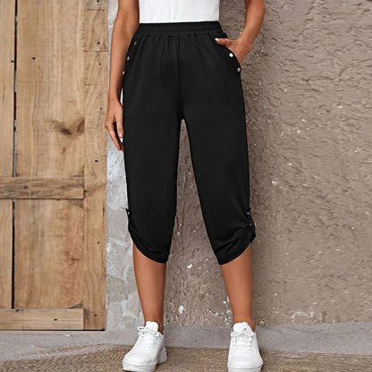 Women's Casual Elastic Waist Capri Pants