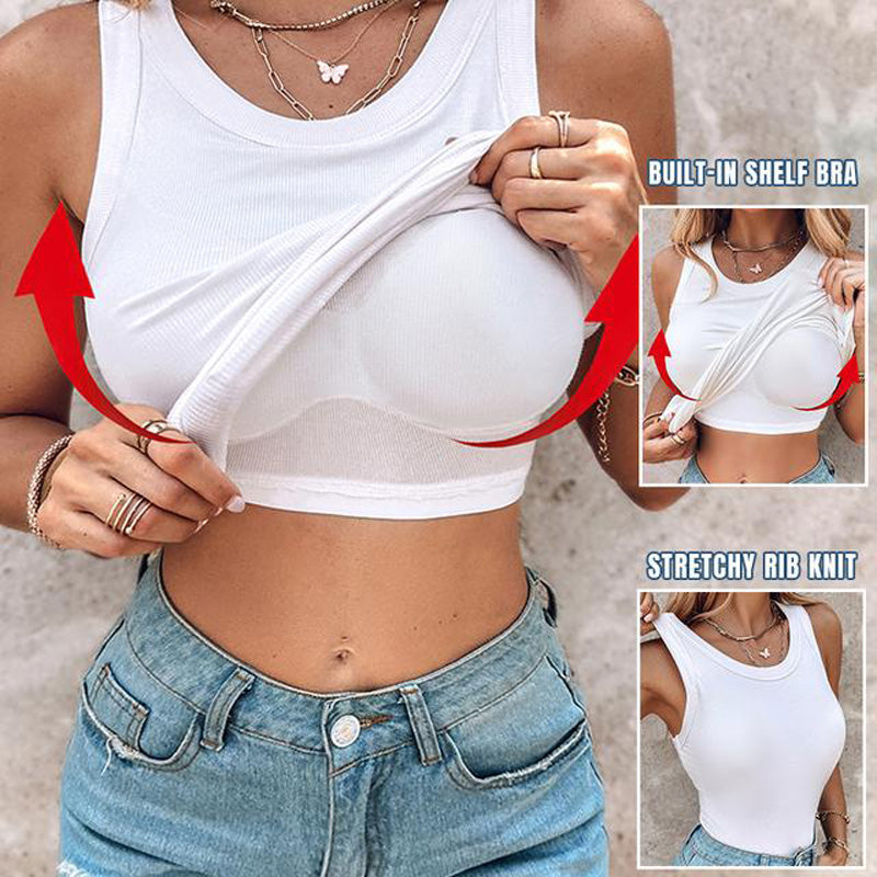 💥50％ OFF💥Women's Ribbed Tank Top with Shelf Bra|✅ Built-In Shelf Bra|🩱Stretch Breathable|🌿Versatile Layering|🧥 Flattering Slim Fit ✨