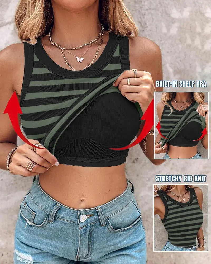 💥50％ OFF💥Women's Ribbed Tank Top with Shelf Bra|✅ Built-In Shelf Bra|🩱Stretch Breathable|🌿Versatile Layering|🧥 Flattering Slim Fit ✨