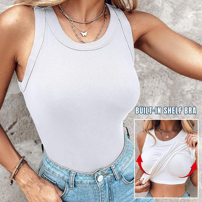 💥50％ OFF💥Women's Ribbed Tank Top with Shelf Bra|✅ Built-In Shelf Bra|🩱Stretch Breathable|🌿Versatile Layering|🧥 Flattering Slim Fit ✨