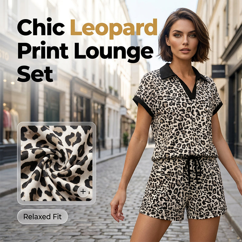 Women's Leopard Print Chic Top & Shorts Set