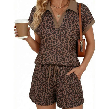 Women's Leopard Print Chic Top & Shorts Set