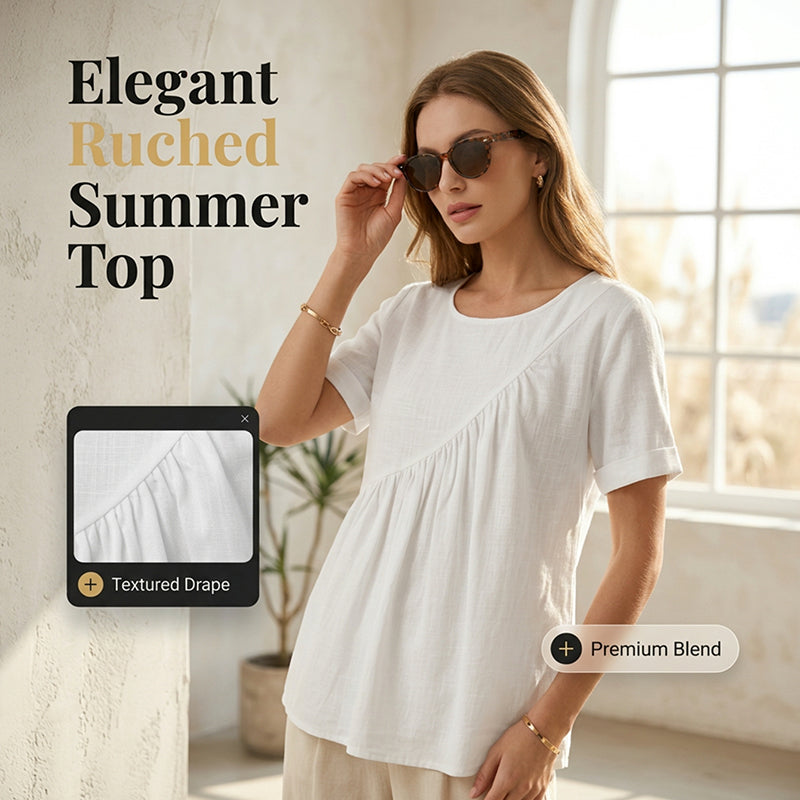 Women's Short Sleeve Asymmetrical Ruched Top