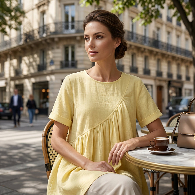 Women's Short Sleeve Asymmetrical Ruched Top