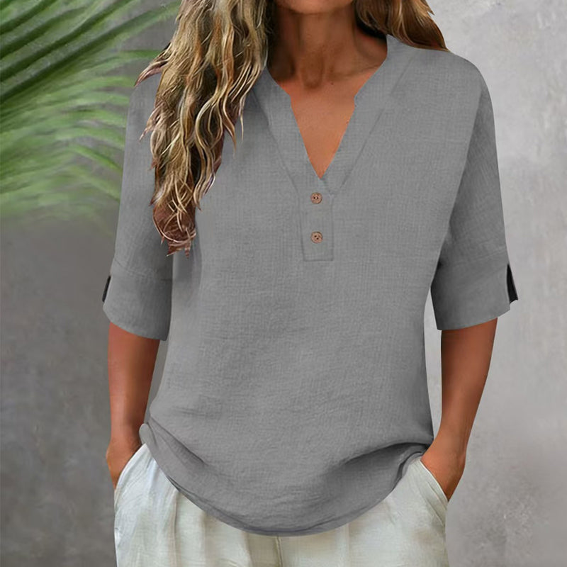 Women's Casual V-Neck Button Top