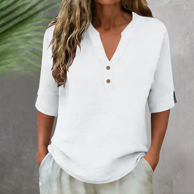 Women's Casual V-Neck Button Top