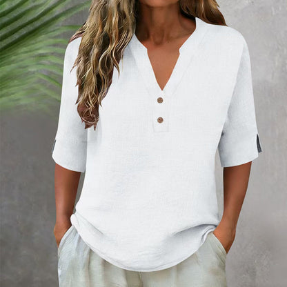 Women's Casual V-Neck Button Top