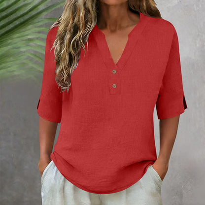 Women's Casual V-Neck Button Top