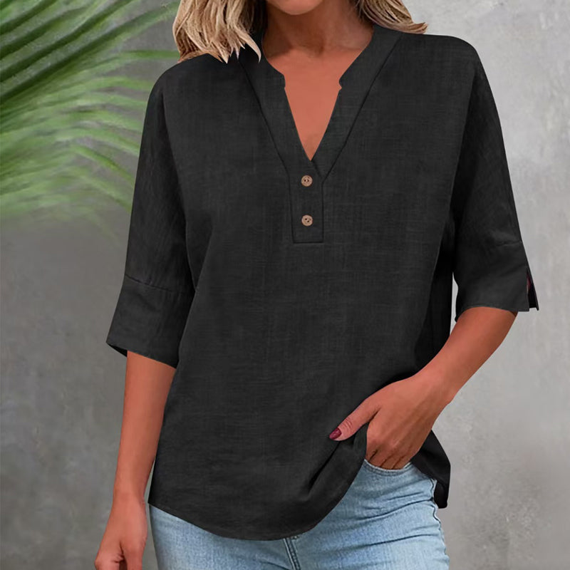 Women's Casual V-Neck Button Top
