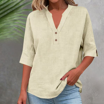 Women's Casual V-Neck Button Top