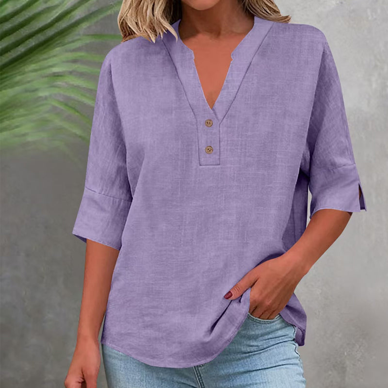 Women's Casual V-Neck Button Top