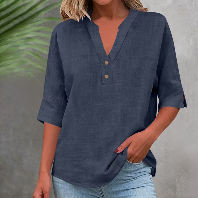Women's Casual V-Neck Button Top