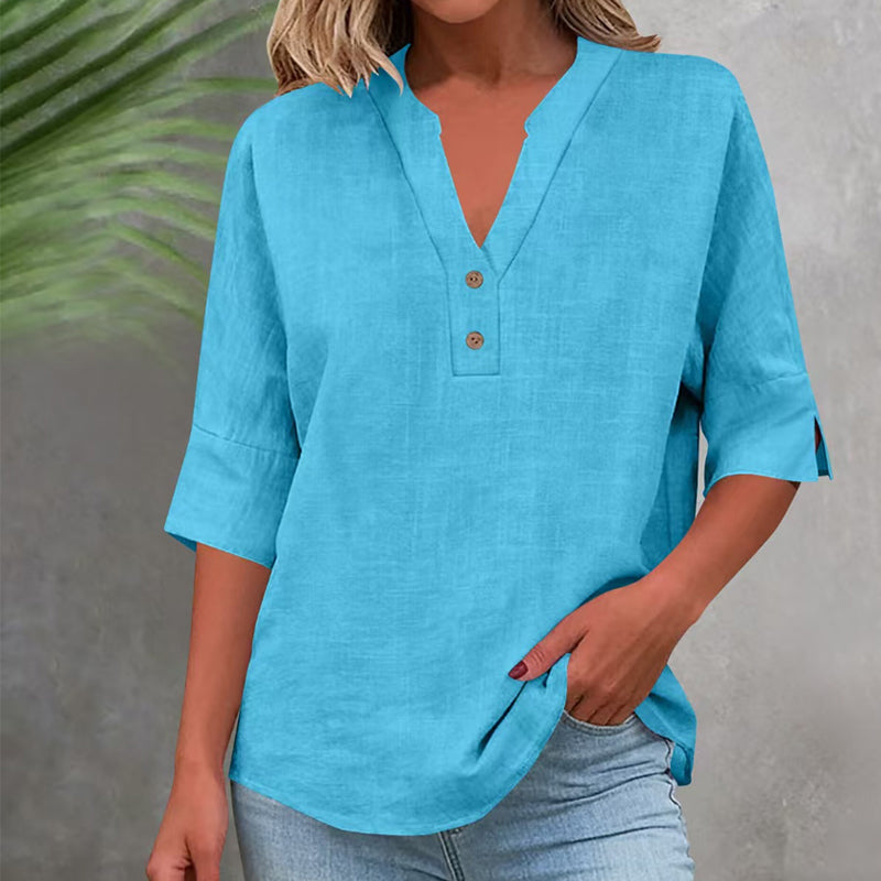 Women's Casual V-Neck Button Top