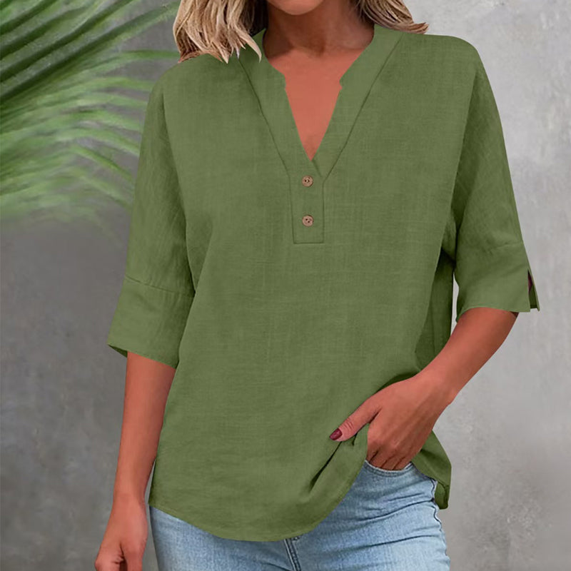 Women's Casual V-Neck Button Top